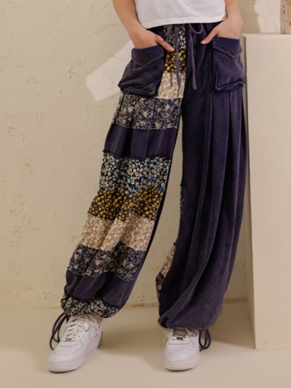 "The Jordyn" Navy Garden Trail Patchwork Pants